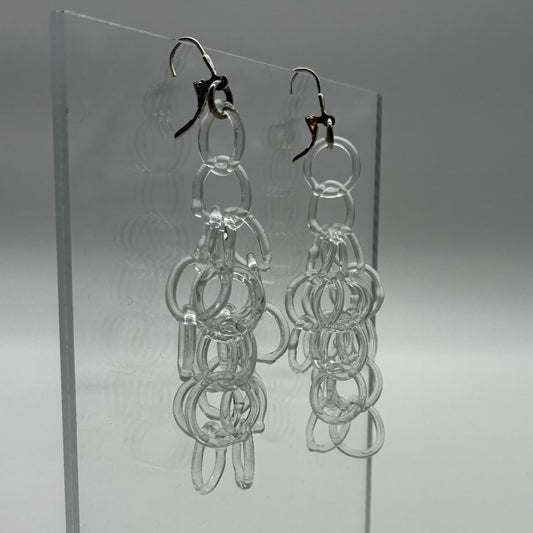 Large Borosilicate Glass Tassel Drop Earrings - Clear