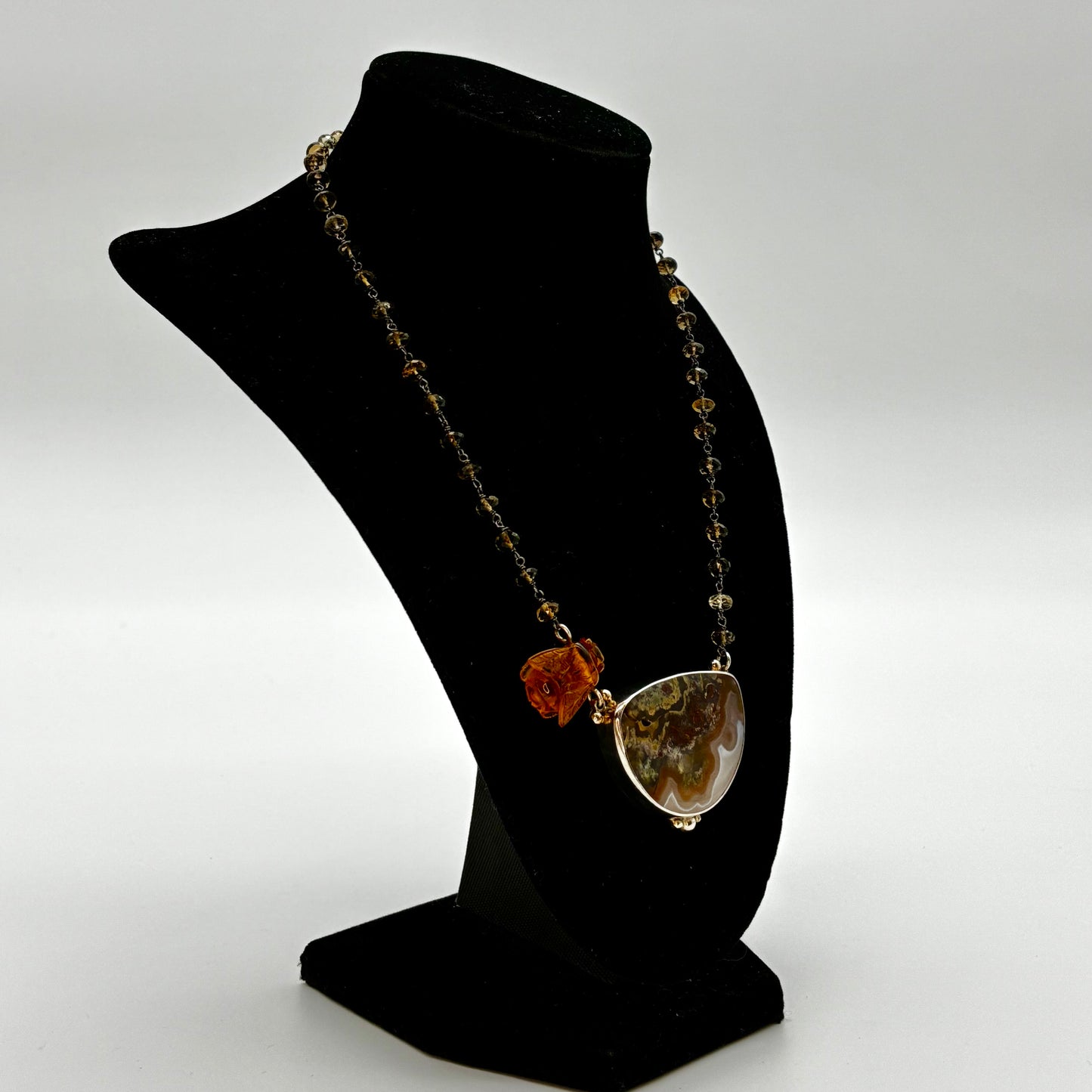 Amber Bee Necklace Hand Carved in Bali