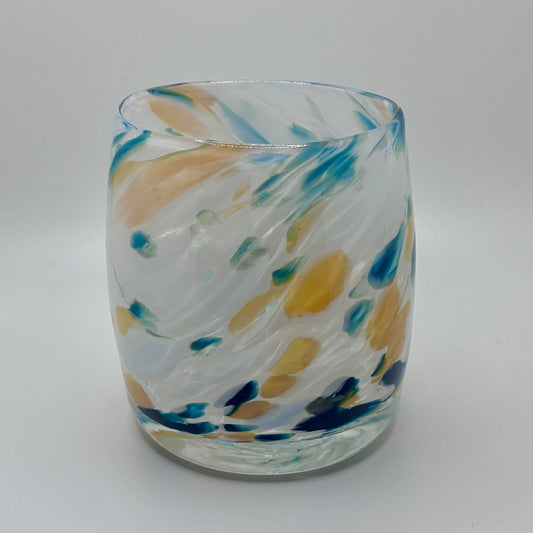 White/Teal/Yellow Glass Votive