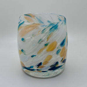 White/Teal/Yellow Glass Votive