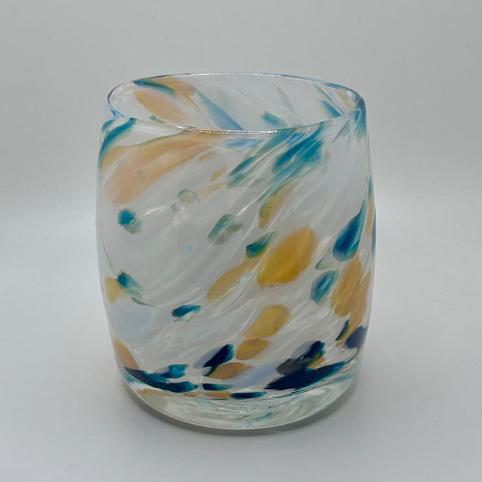 White/Teal/Yellow Glass Votive