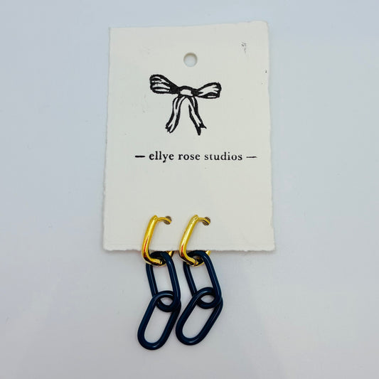 Gold and Glass Chain Link Earrings - Dark Teal