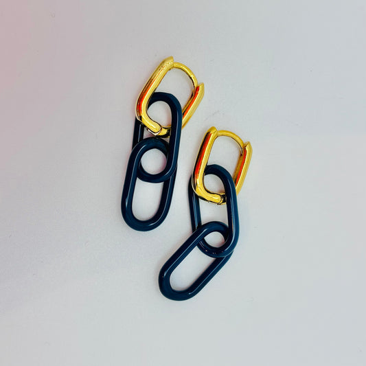 Gold and Glass Chain Link Earrings - Dark Teal