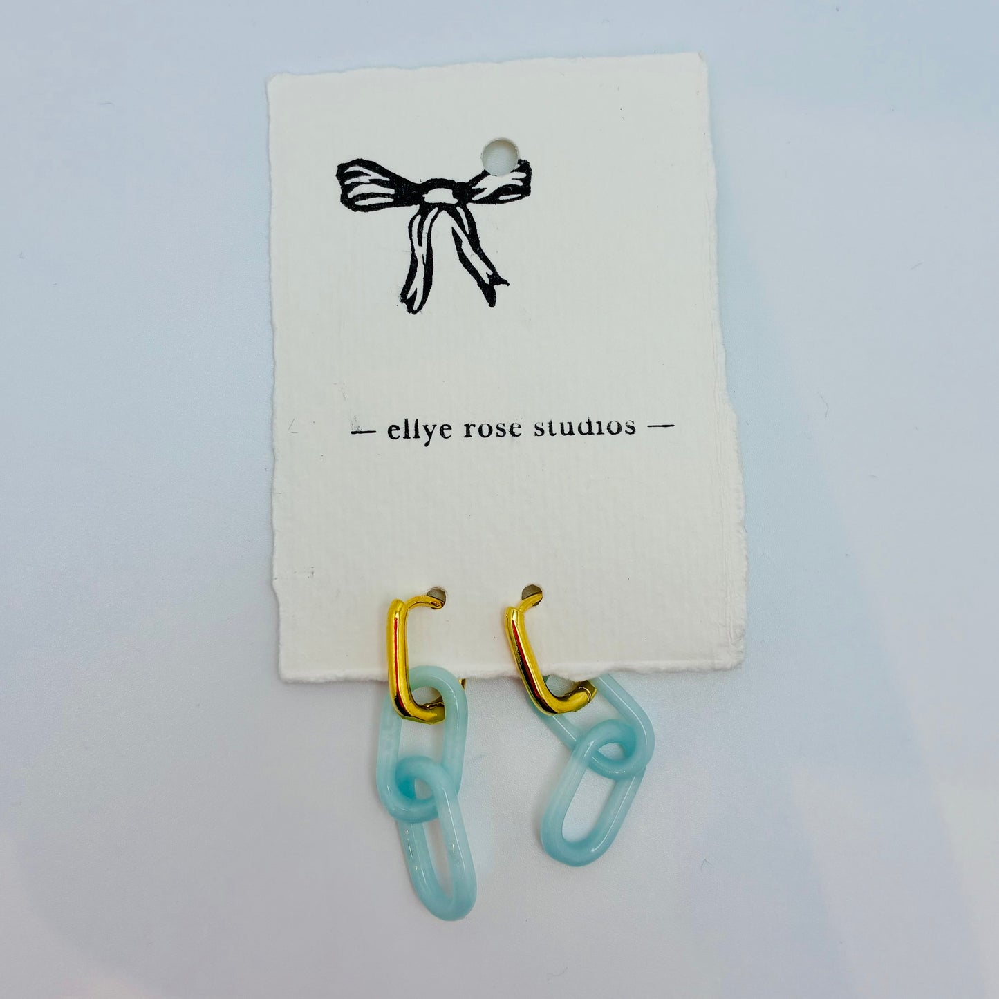 Gold and Glass Chain Link Earrings - Sky Blue