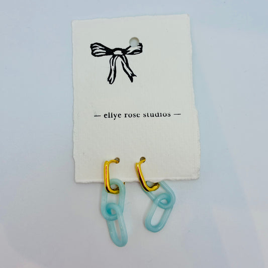 Gold and Glass Chain Link Earrings - Sky Blue