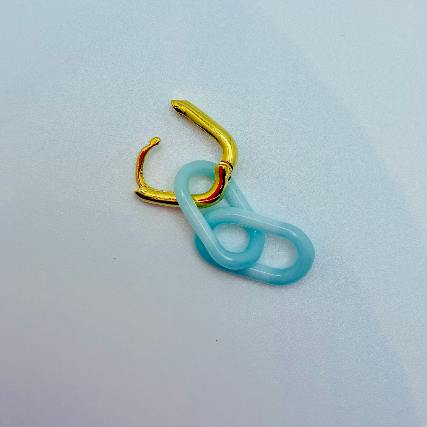 Gold and Glass Chain Link Earrings - Sky Blue