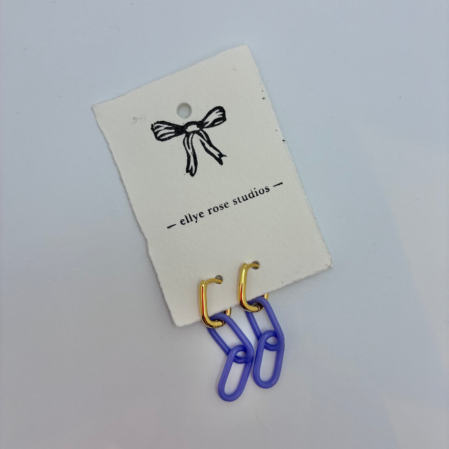 Gold and Glass Chain Link Earrings - Periwinkle