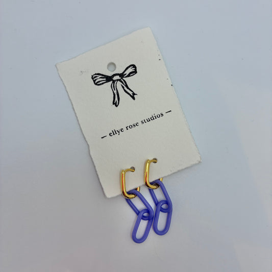 Gold and Glass Chain Link Earrings - Periwinkle
