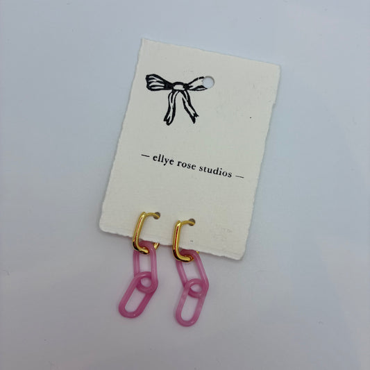 Gold and Glass Chain link Earrings - Pink