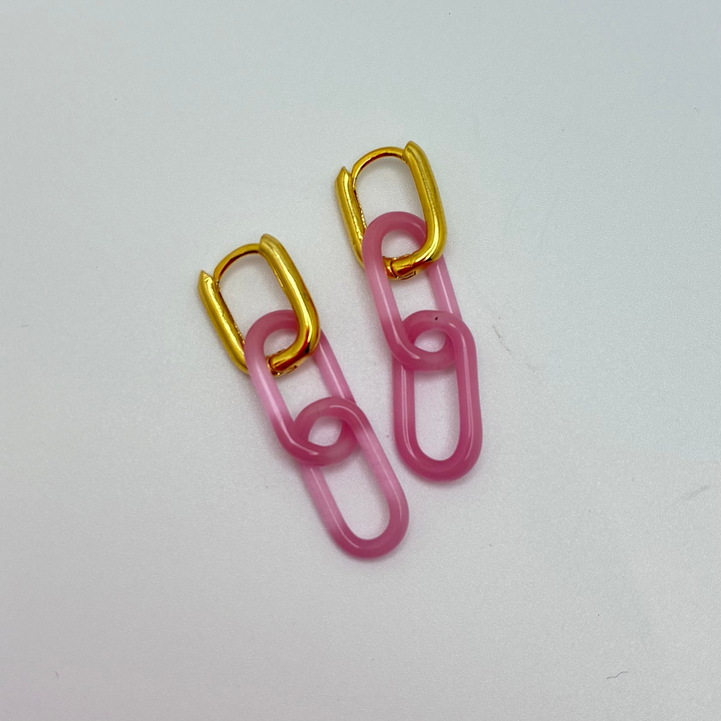 Gold and Glass Chain link Earrings - Pink