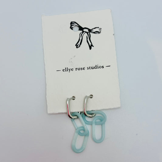 Silver and Glass Chain Link Earrings - Sky Blue