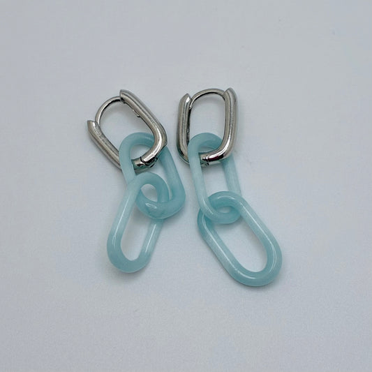 Silver and Glass Chain Link Earrings - Sky Blue
