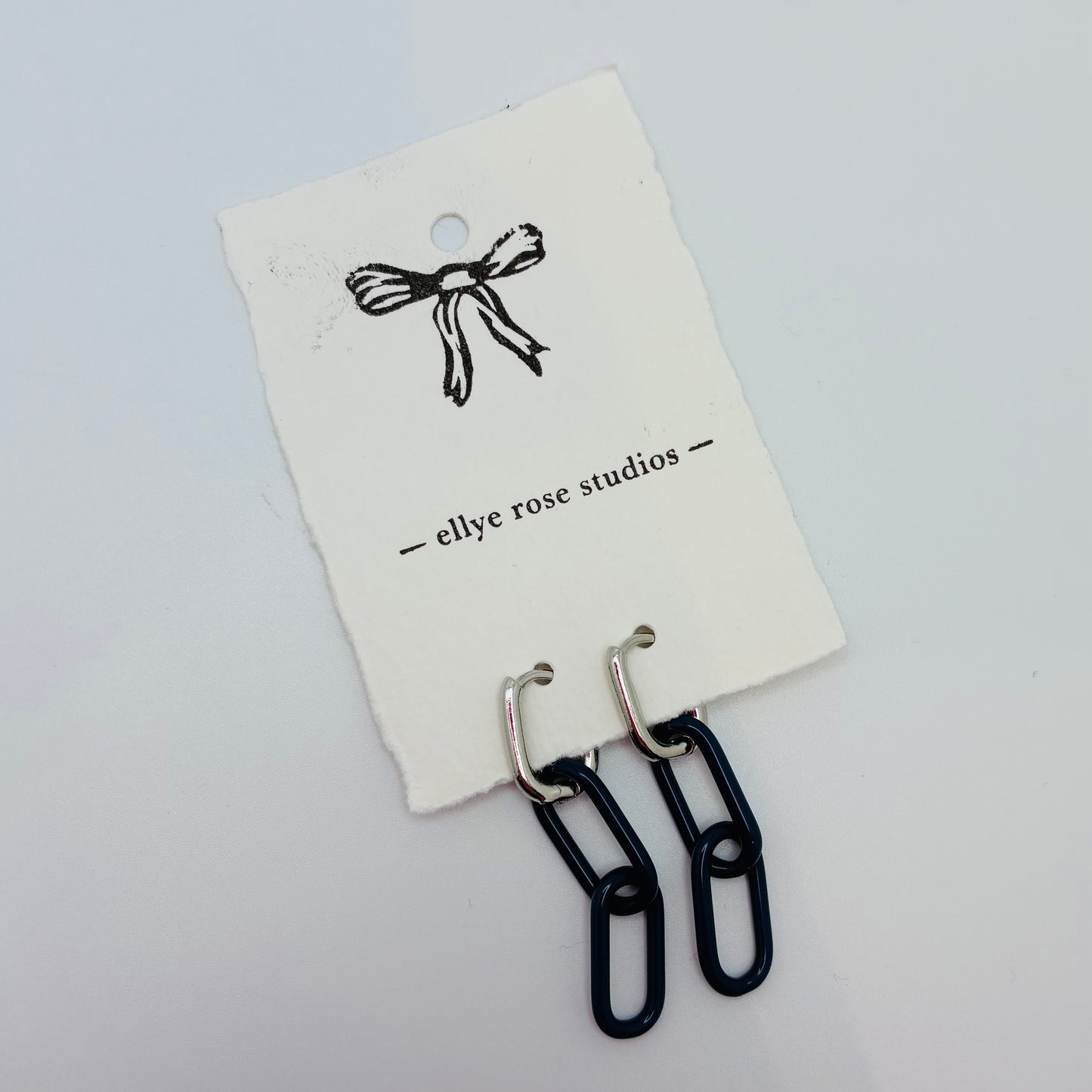 Silver and Glass Chain Link Earrings - Dark Teal