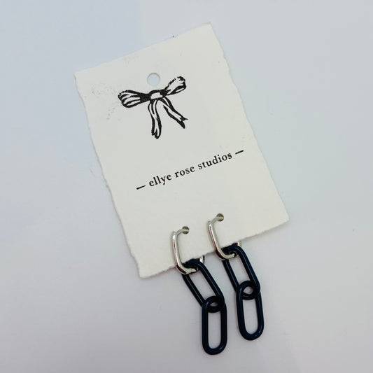 Silver and Glass Chain Link Earrings - Dark Teal