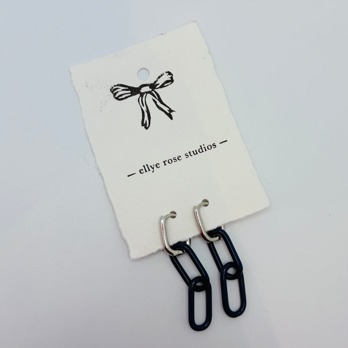 Silver and Glass Chain Link Earrings - Dark Teal