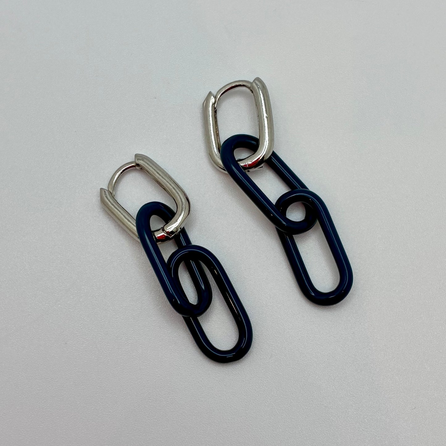 Silver and Glass Chain Link Earrings - Dark Teal