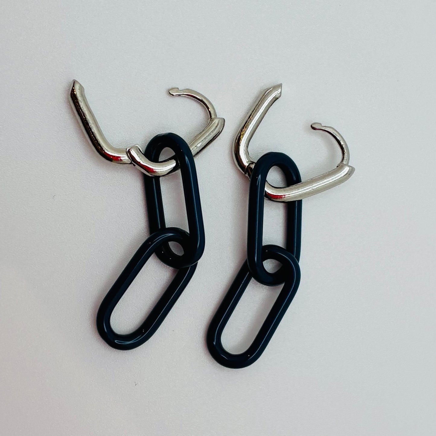 Silver and Glass Chain Link Earrings - Dark Teal