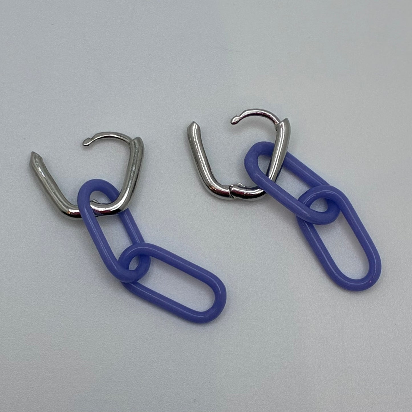 Silver and Glass Chain Link Earrings - Periwinkle