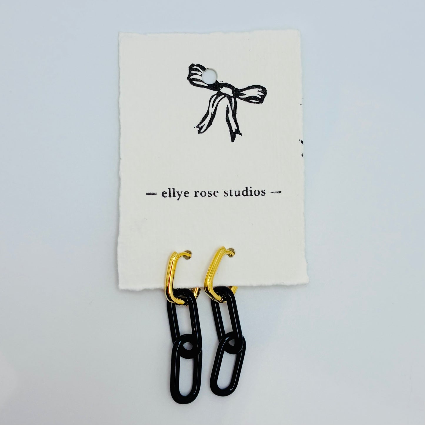 Gold and Glass Chain Link Earrings - Black