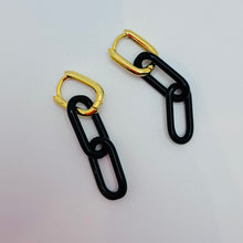 Gold and Glass Chain Link Earrings - Black