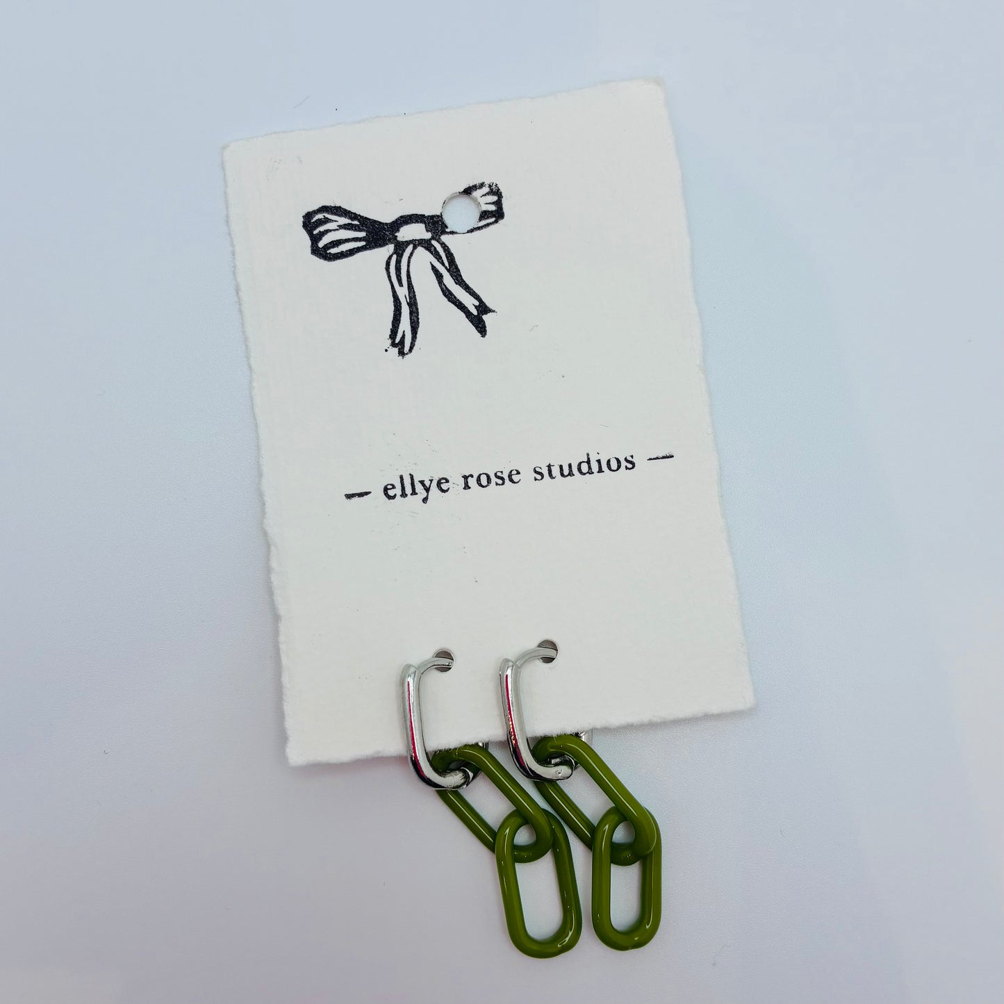Silver and Glass Chain Link Earrings - Olive