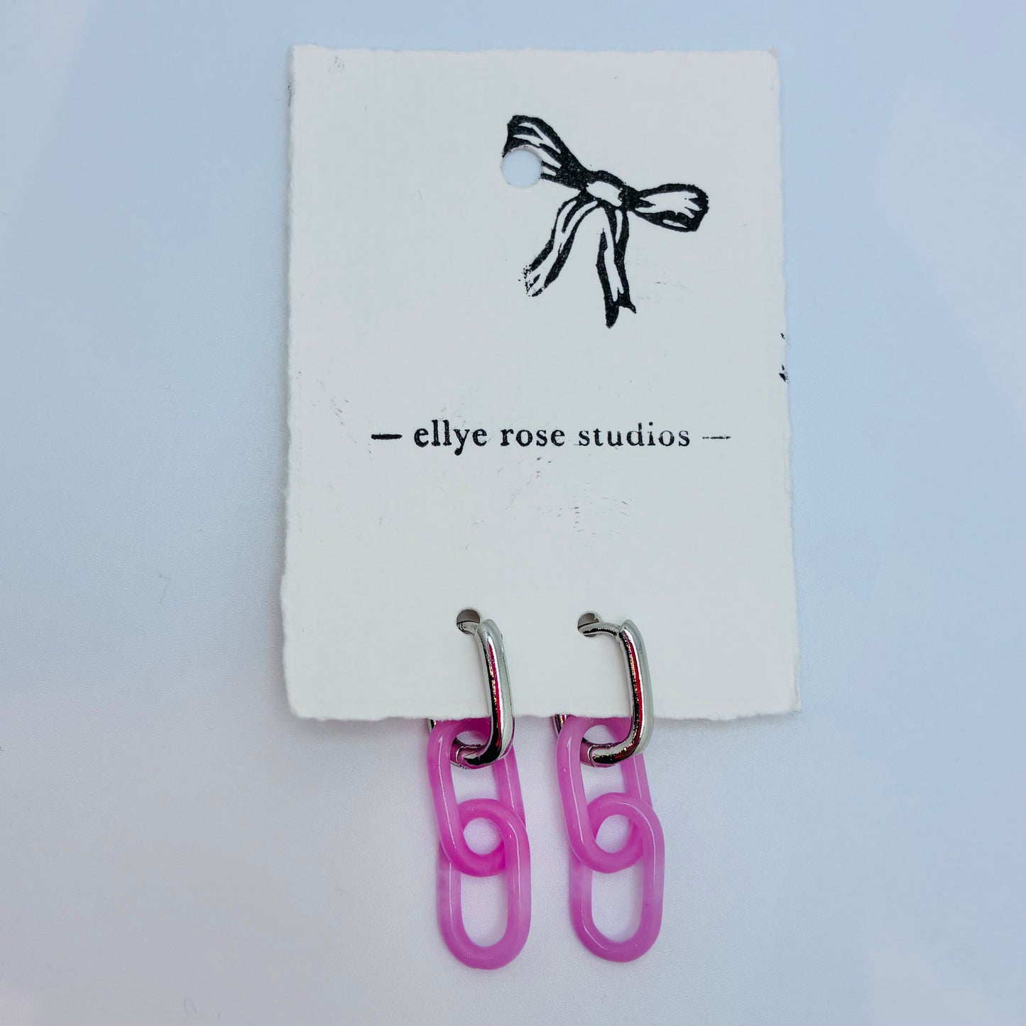 Silver and Glass Chain link Earrings - Pink