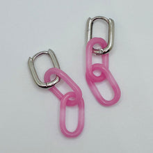Silver and Glass Chain link Earrings - Pink