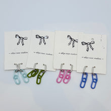 Silver and Glass Chain Link Earrings - Olive