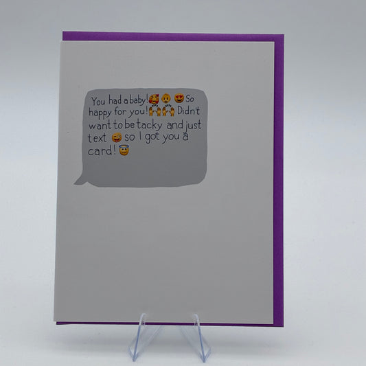 "You had a baby!" text message card