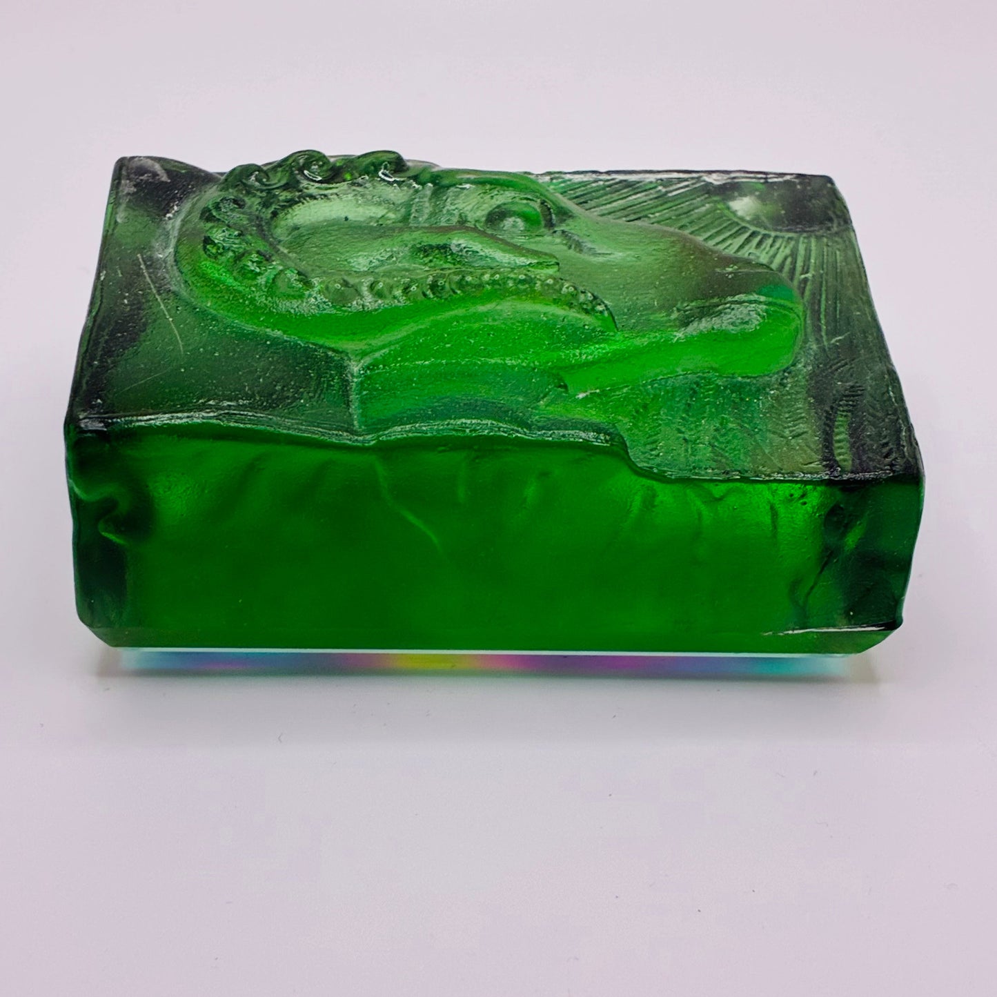 Green Glass Goat Paperweight