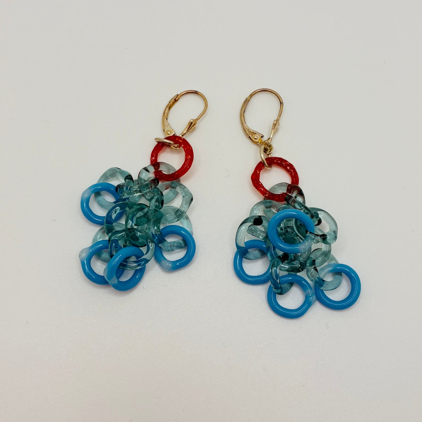 Small Borosilicate Glass Tassel Drop Earrings - Ocean Blue/Confetti