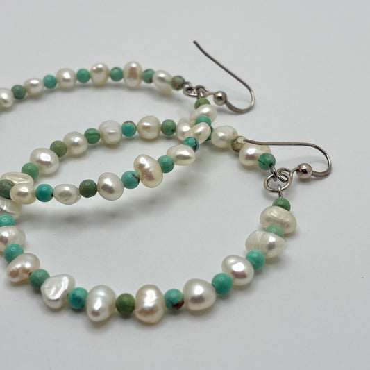 Pearl & Turquoise Hoop Earrings