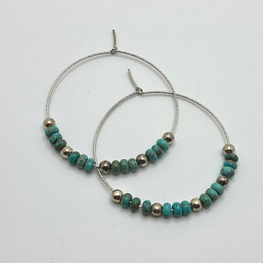 Sparkling Sterling Silver & Turquoise Hoops
