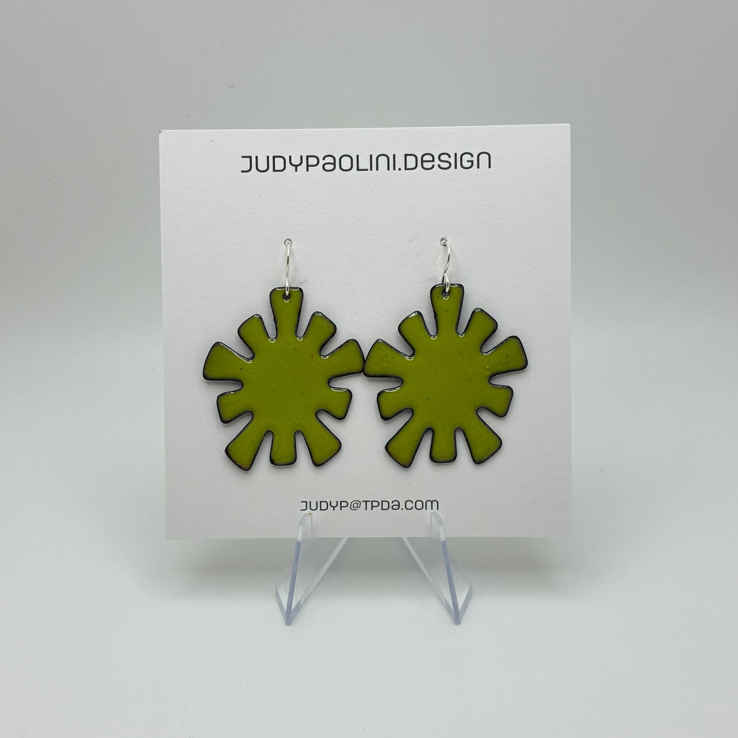 Chartreuse Geometric Burst Enamel Earrings