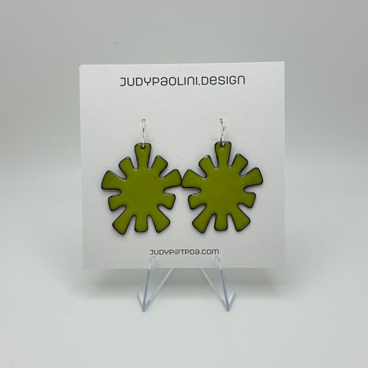 Chartreuse Geometric Burst Enamel Earrings
