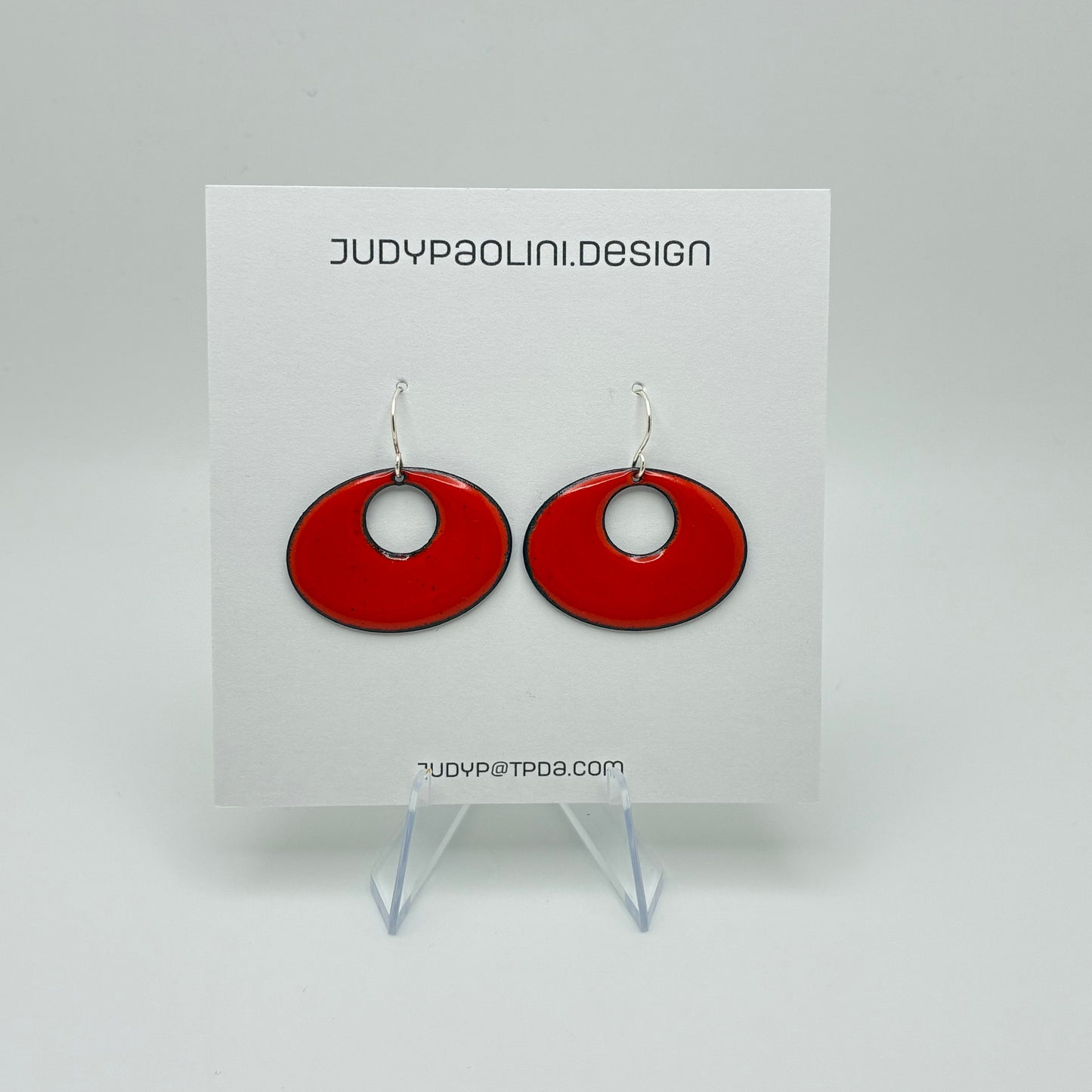 Bright Red Oval Enamel Earrings