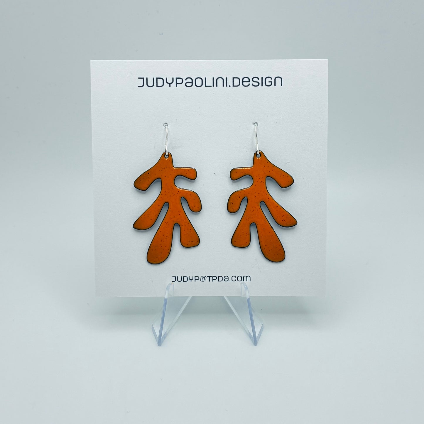 Orange Plant Enamel Earrings