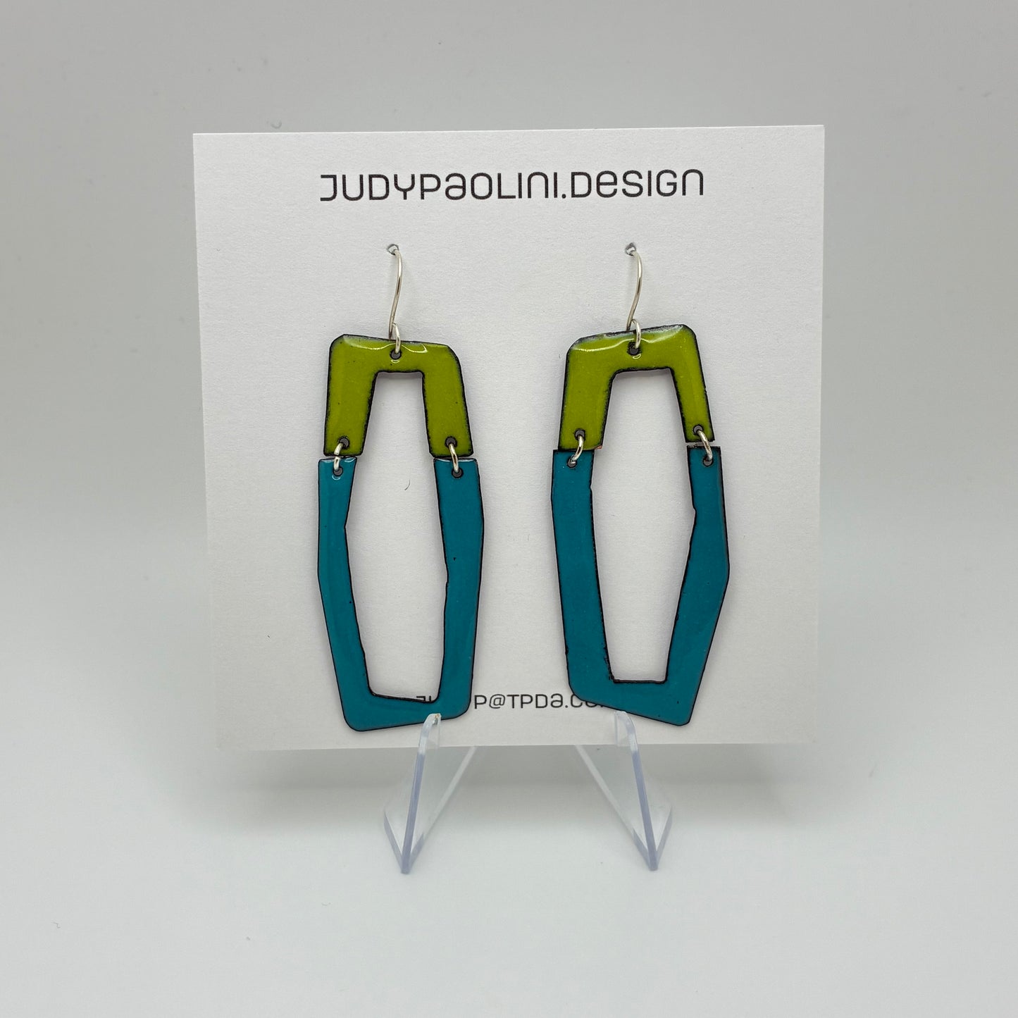 Green + Blue Geometric Enamel Earrings