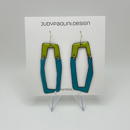 Green + Blue Geometric Enamel Earrings