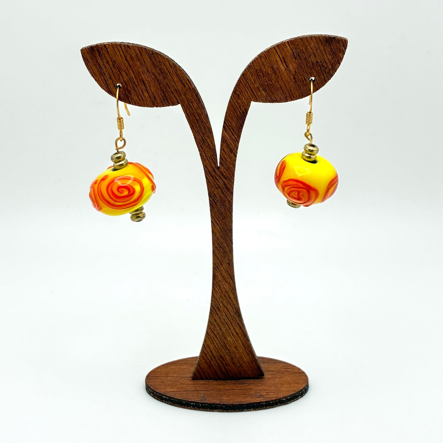 219 - Yellow + Orange Swirl Earrings