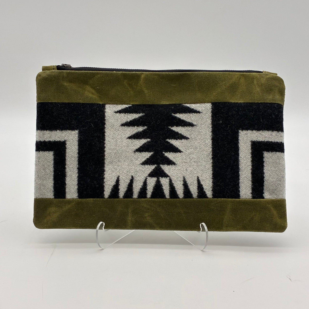 Waxed Canvas Zipper Clutch w/Pendleton Wool