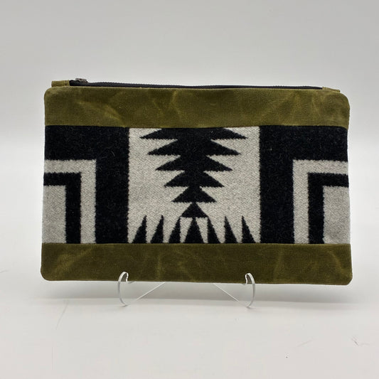 Waxed Canvas Zipper Clutch w/Pendleton Wool