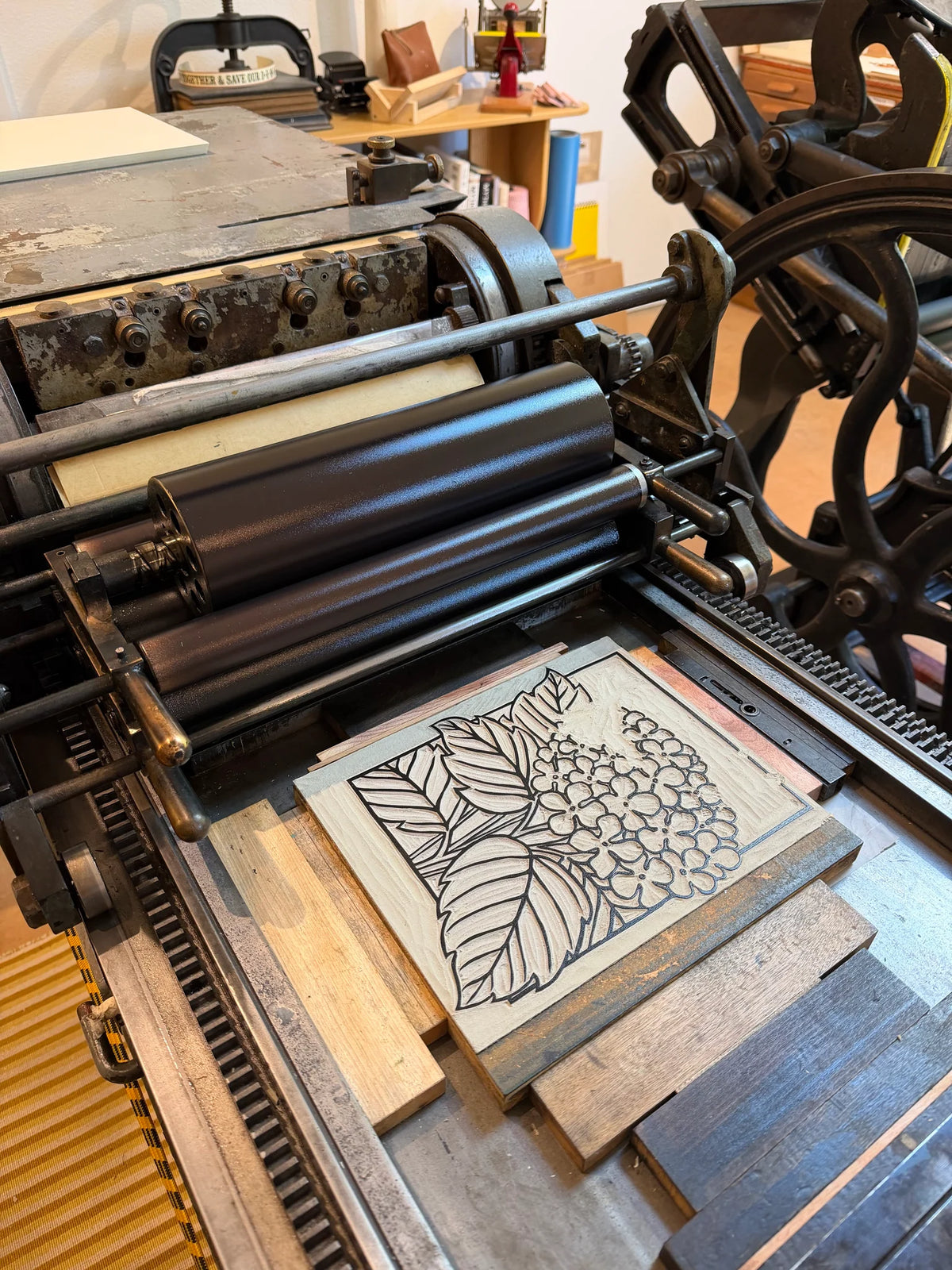 Hydrangea & Butterflies Block Print - unframed