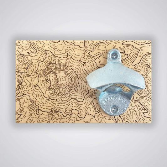 Solid Wood Bottle Opener with Mt. Rainier Topography - Maple Wood