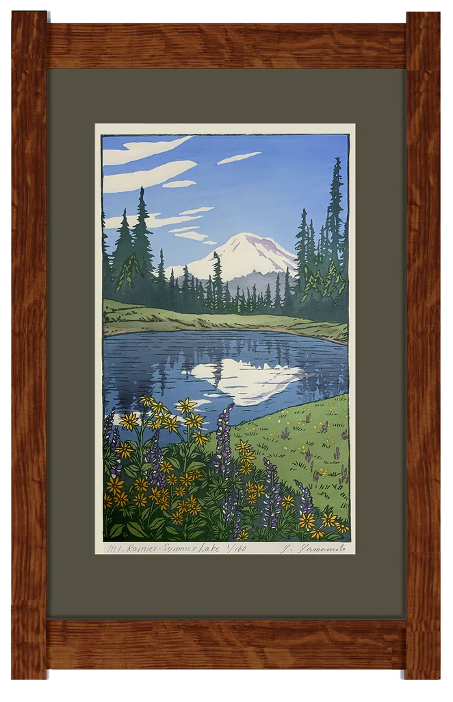 Mt. Rainier - Summer Lake - Matted + Mortise & Tenon Frame