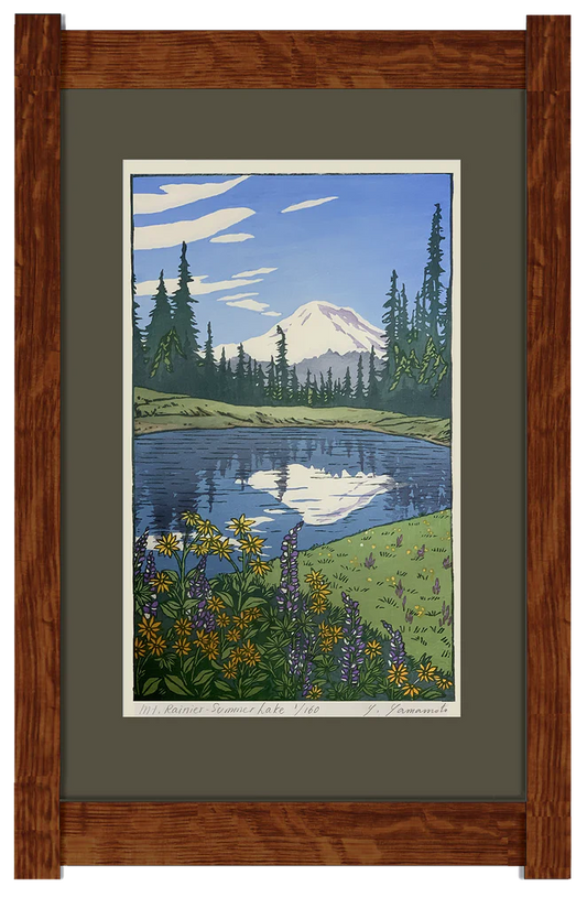 Mt. Rainier - Summer Lake - Matted + Mortise & Tenon Frame