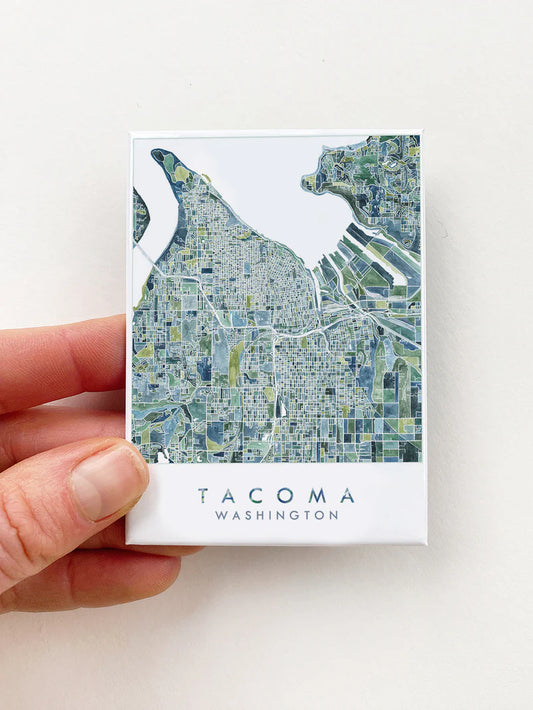 Tacoma WA Watercolor Map - Metal Magnet