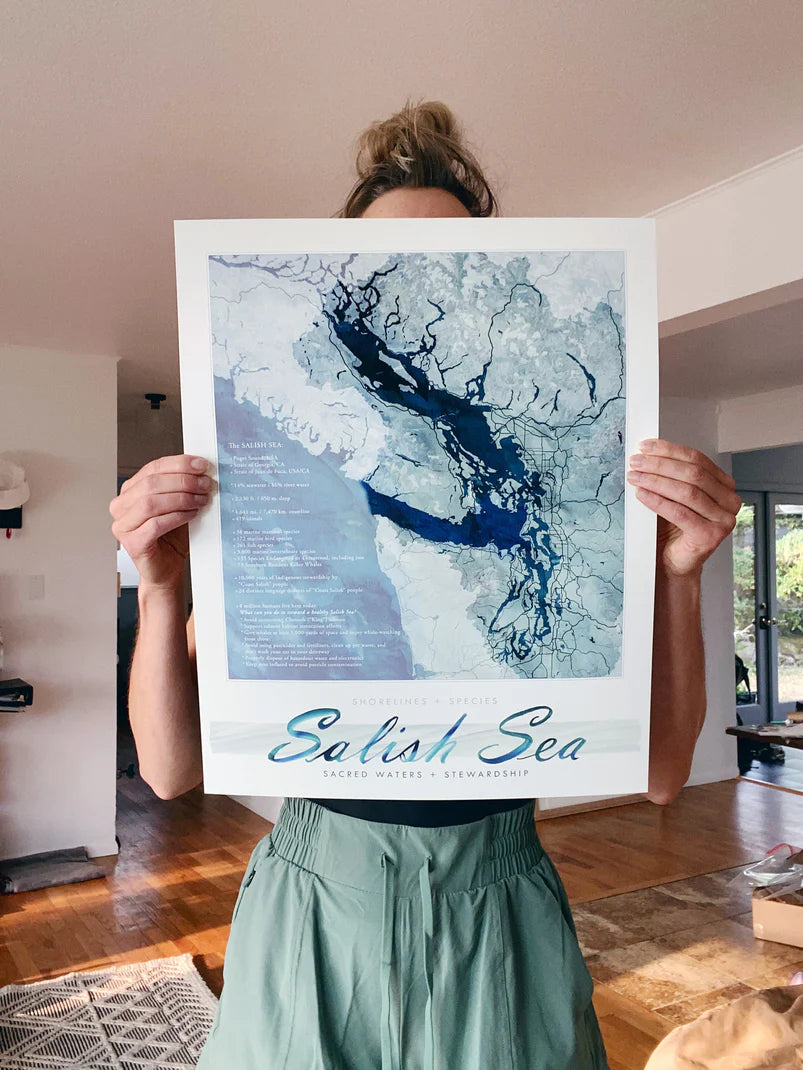 Salish Sea Map Print with Text 16x20