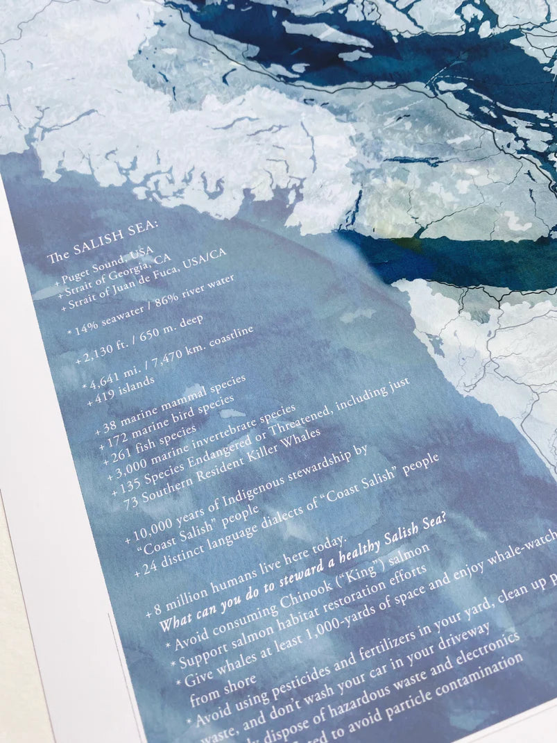 Salish Sea Map Print with Text 16x20