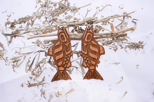 Alder Wood Earrings - Salmon